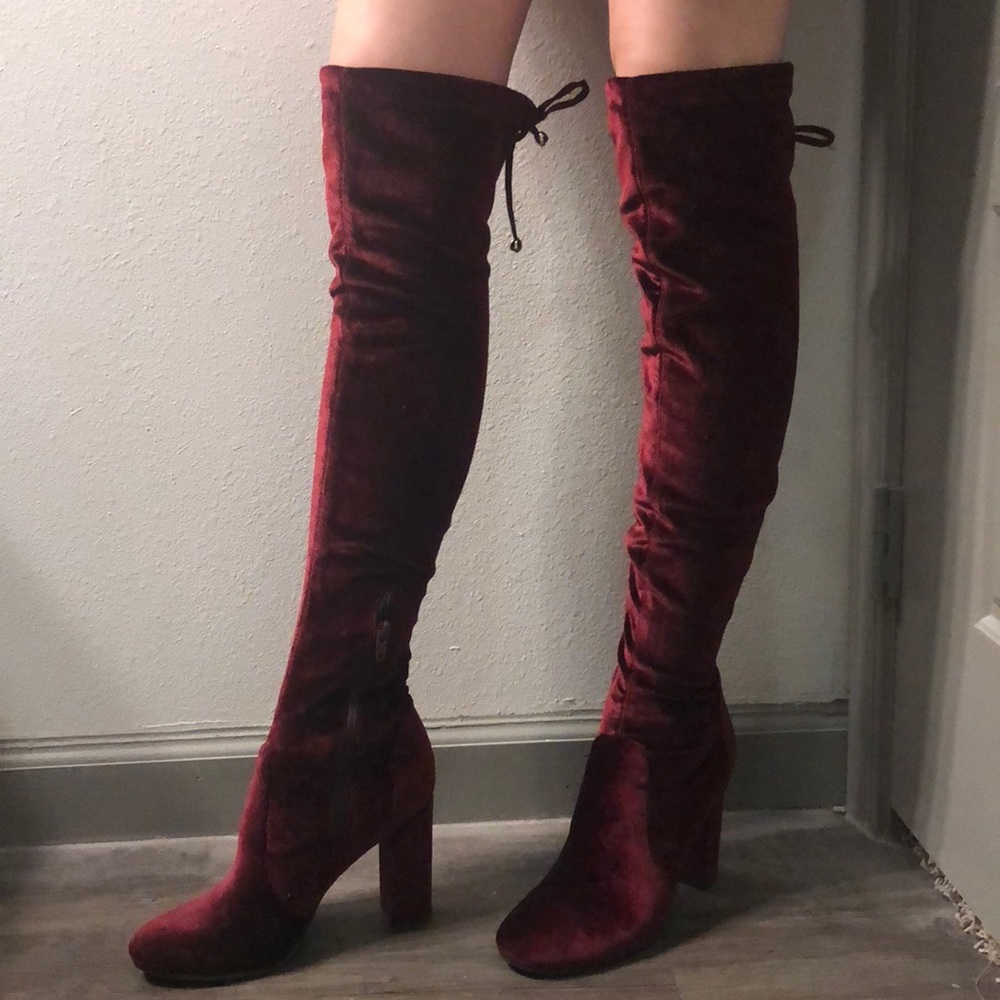 Deep Red, Knee High Boots (Spicy;) )